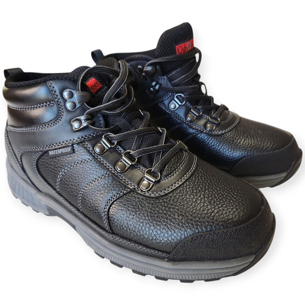 Orthofeet Delta Black Leather Waterproof Lace-Up Women's Boots 9 wide